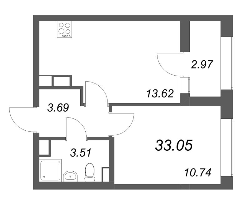 1-комнатная квартира  №60 в Аурум: 33.05 м², этаж 7 - купить в Санкт-Петербурге