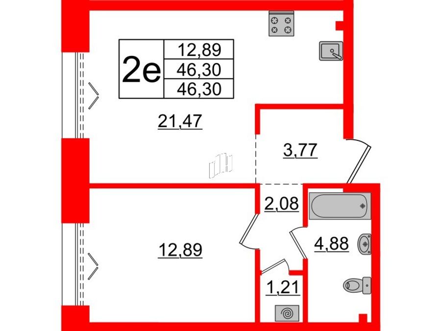 1-комнатная квартира, 46.3 м²; этаж: 2 - купить в Санкт-Петербурге