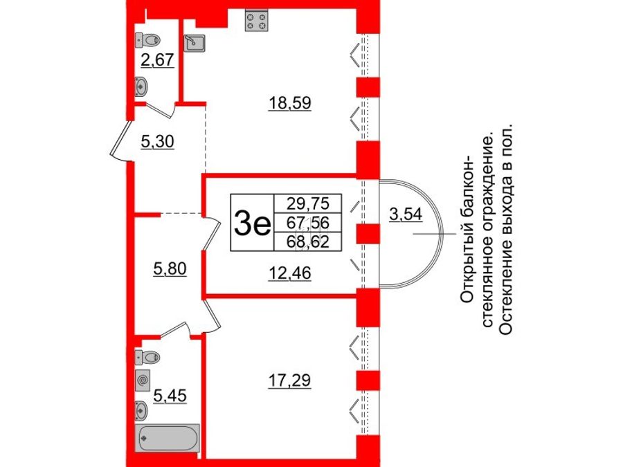 2-комнатная квартира, 67.56 м²; этаж: 7 - купить в Санкт-Петербурге