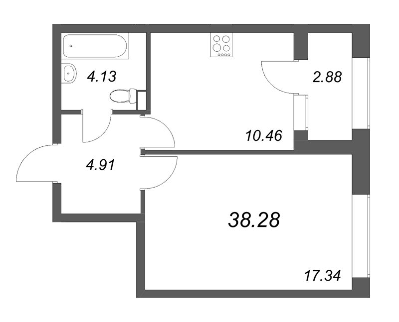 1-комнатная квартира, 38.28 м²; этаж: 1 - купить в Санкт-Петербурге