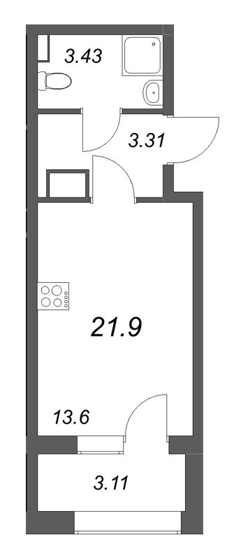 1-комнатная квартира, 21.9 м²; этаж: 3 - купить в Санкт-Петербурге
