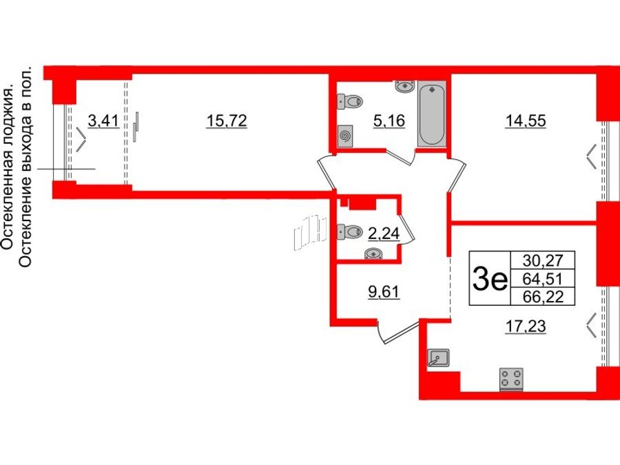 2-комнатная квартира, 64.51 м²; этаж: 6 - купить в Санкт-Петербурге