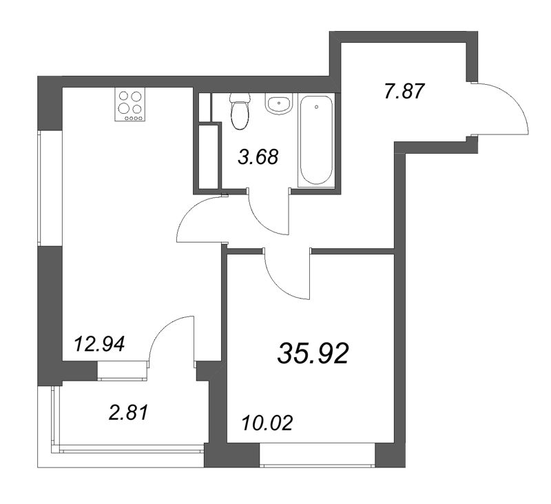 1-комнатная квартира, 35.92 м²; этаж: 11 - купить в Санкт-Петербурге