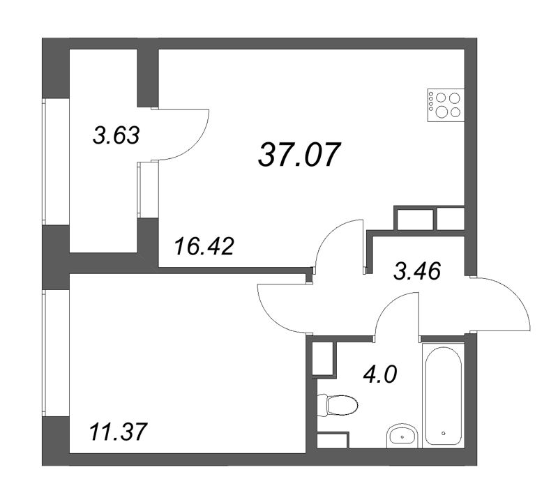 1-комнатная квартира, 37.07 м²; этаж: 17 - купить в Санкт-Петербурге
