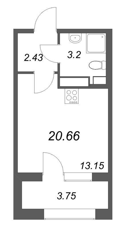 1-комнатная квартира, 20.66 м²; этаж: 9 - купить в Санкт-Петербурге
