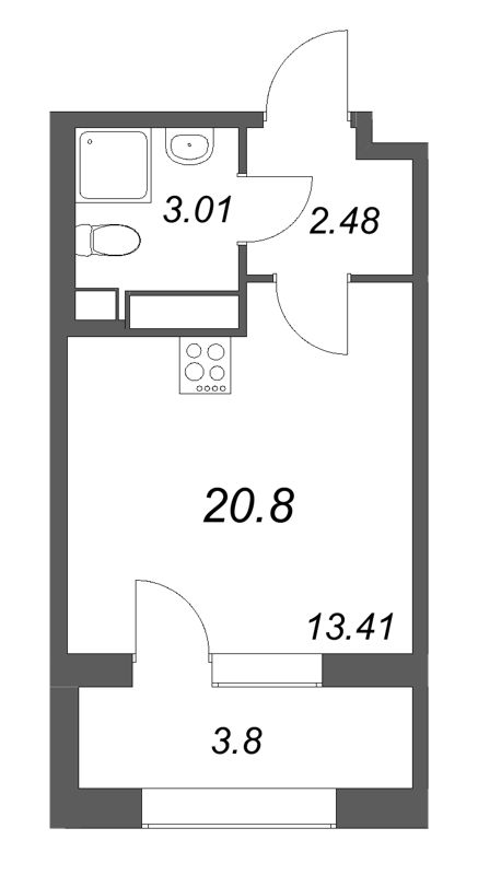 1-комнатная квартира, 20.8 м²; этаж: 9 - купить в Санкт-Петербурге