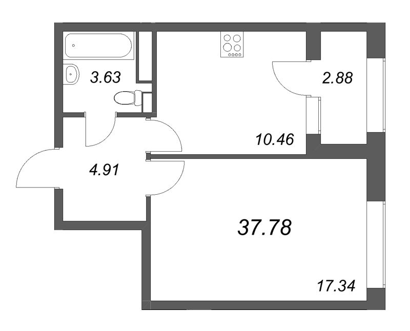 1-комнатная квартира, 37.78 м²; этаж: 14 - купить в Санкт-Петербурге