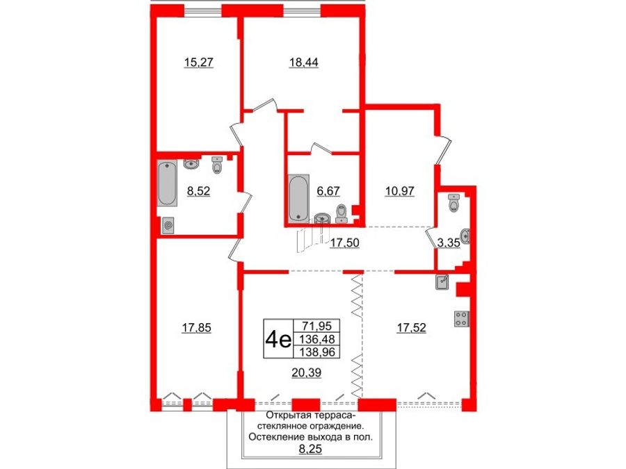 4-комнатная квартира  №20 в Imperial club: 136.48 м², этаж 5 - купить в Санкт-Петербурге