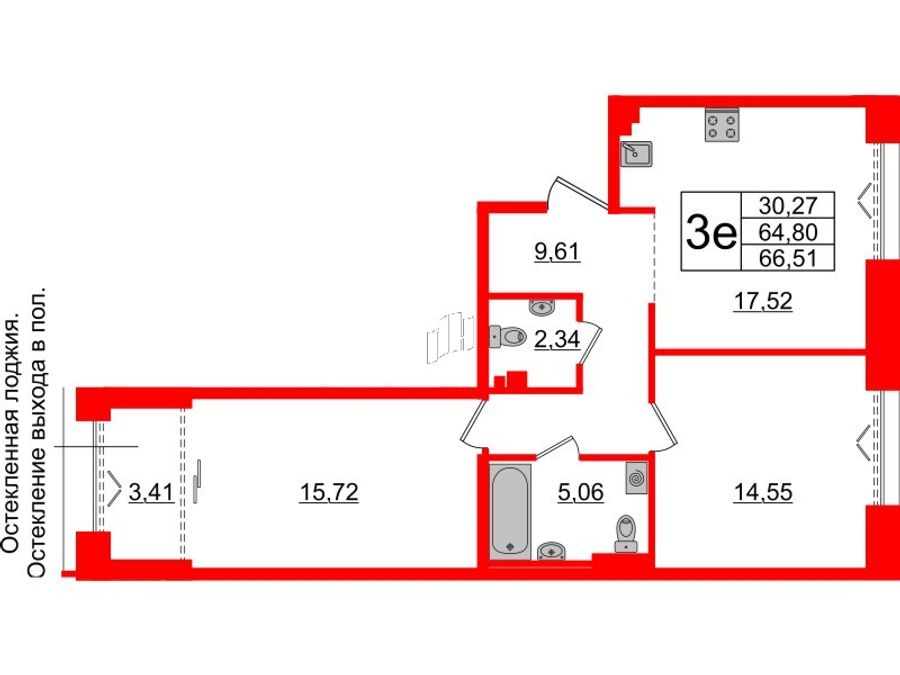2-комнатная квартира, 64.8 м²; этаж: 4 - купить в Санкт-Петербурге