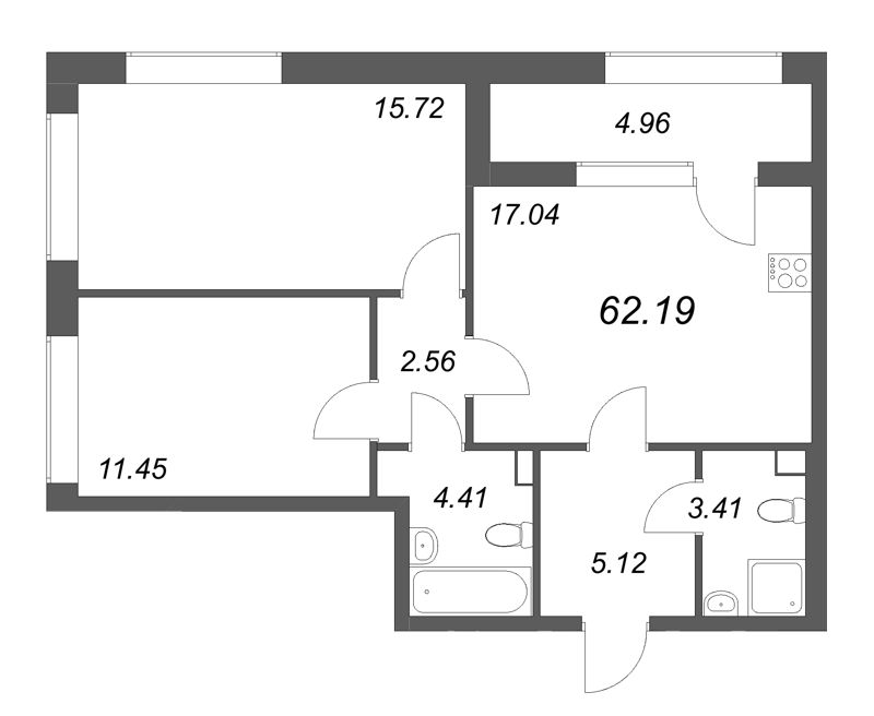 2-комнатная квартира, 62.19 м²; этаж: 2 - купить в Санкт-Петербурге