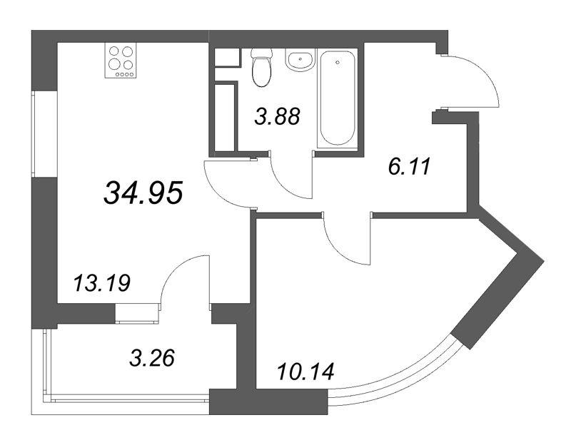 1-комнатная квартира, 34.95 м²; этаж: 17 - купить в Санкт-Петербурге