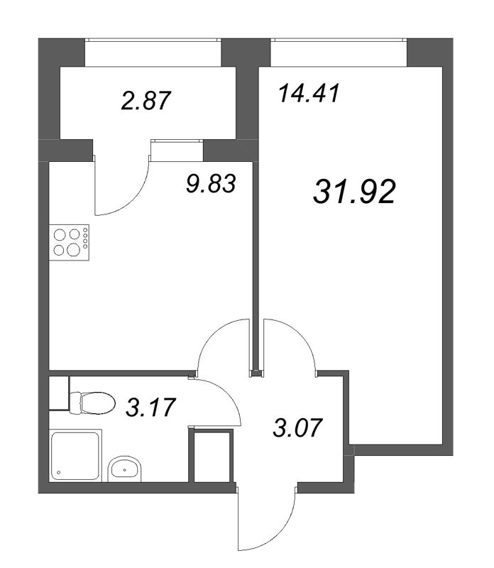 1-комнатная квартира, 31.92 м²; этаж: 14 - купить в Санкт-Петербурге