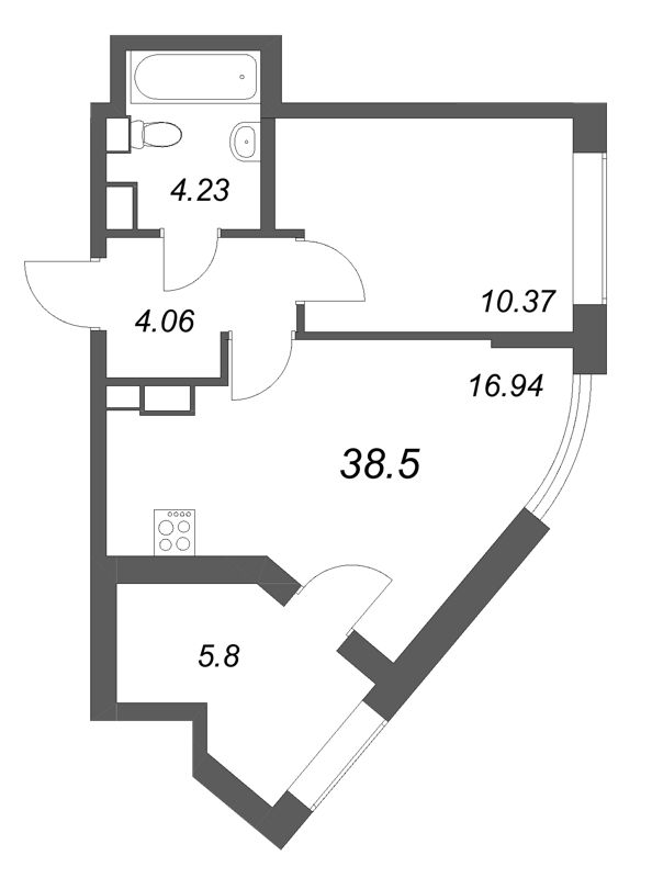 1-комнатная квартира, 38.5 м²; этаж: 17 - купить в Санкт-Петербурге