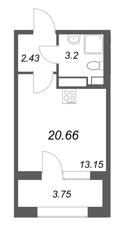 1-комнатная квартира, 20.66 м²; этаж: 11 - купить в Санкт-Петербурге