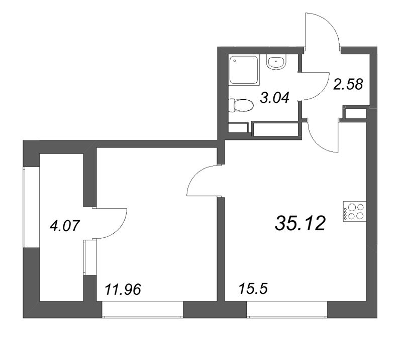1-комнатная квартира, 35.12 м²; этаж: 14 - купить в Санкт-Петербурге
