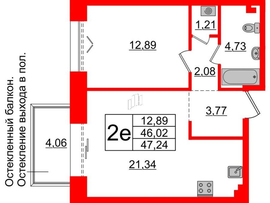 1-комнатная квартира, 46.02 м²; этаж: 3 - купить в Санкт-Петербурге