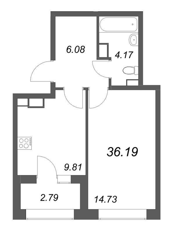 1-комнатная квартира, 36.19 м²; этаж: 13 - купить в Санкт-Петербурге