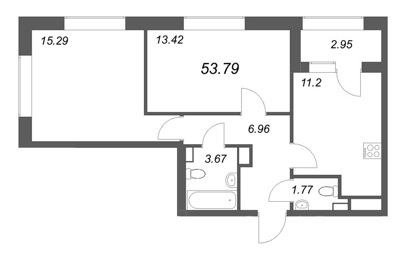 2-комнатная квартира, 53.79 м²; этаж: 3 - купить в Санкт-Петербурге