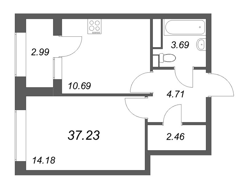 1-комнатная квартира, 37.23 м²; этаж: 2 - купить в Санкт-Петербурге
