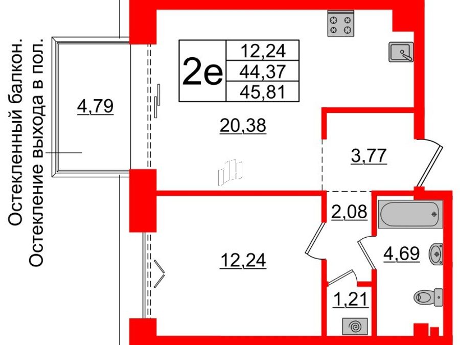 1-комнатная квартира, 44.37 м²; этаж: 4 - купить в Санкт-Петербурге