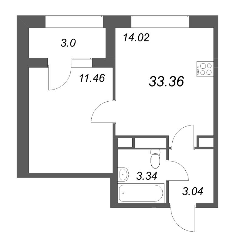 1-комнатная квартира, 33.36 м²; этаж: 9 - купить в Санкт-Петербурге