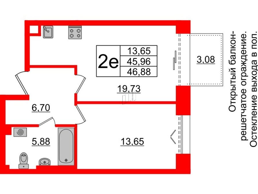 1-комнатная квартира № в: IMPERIAL CLUB: 45.96 м²; этаж: 3 - купить в Санкт-Петербурге