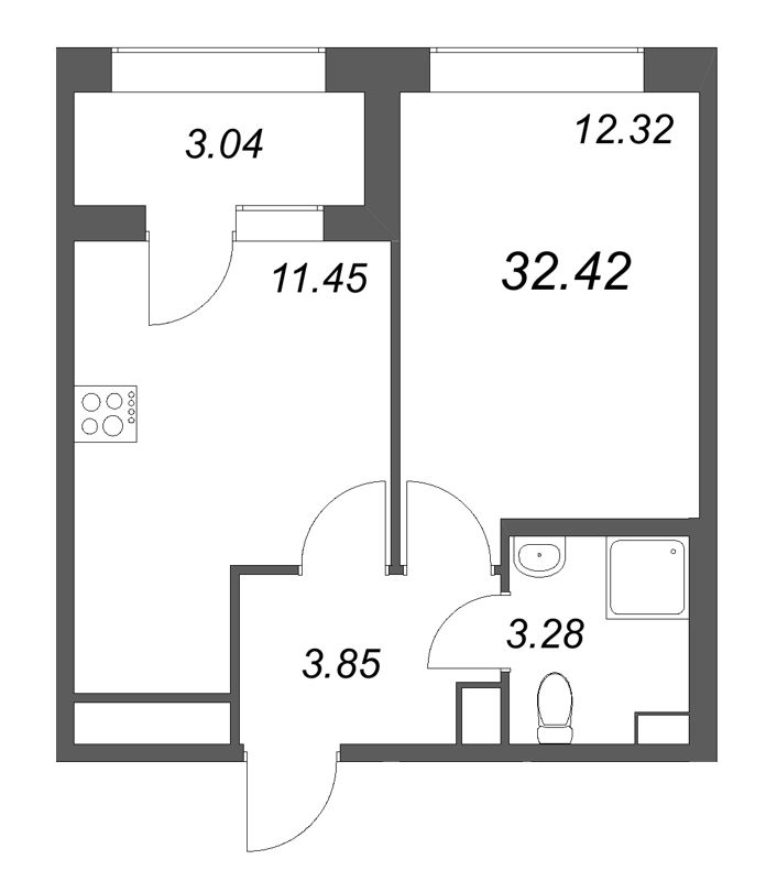 1-комнатная квартира, 32.42 м²; этаж: 11 - купить в Санкт-Петербурге