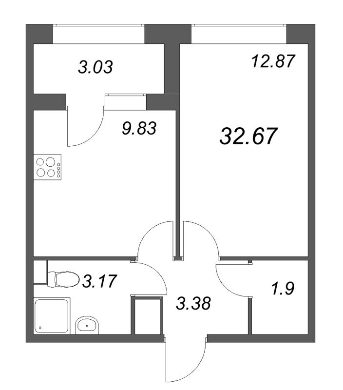 1-комнатная квартира, 32.67 м²; этаж: 5 - купить в Санкт-Петербурге