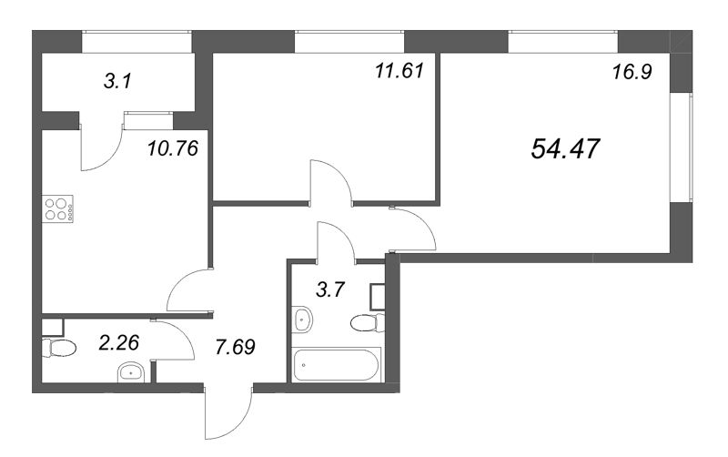 2-комнатная квартира, 54.47 м²; этаж: 1 - купить в Санкт-Петербурге