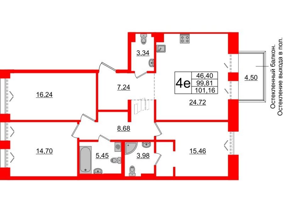 3-комнатная квартира, 99.81 м²; этаж: 5 - купить в Санкт-Петербурге