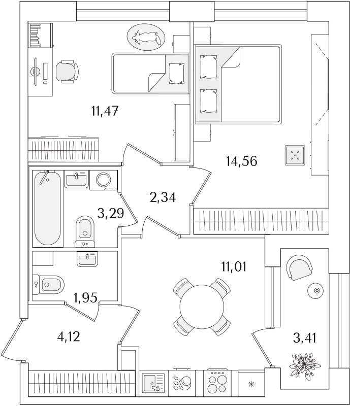 2-комнатная квартира, 50.45 м²; этаж: 3 - купить в Санкт-Петербурге