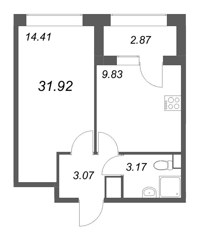 1-комнатная квартира, 31.92 м²; этаж: 7 - купить в Санкт-Петербурге