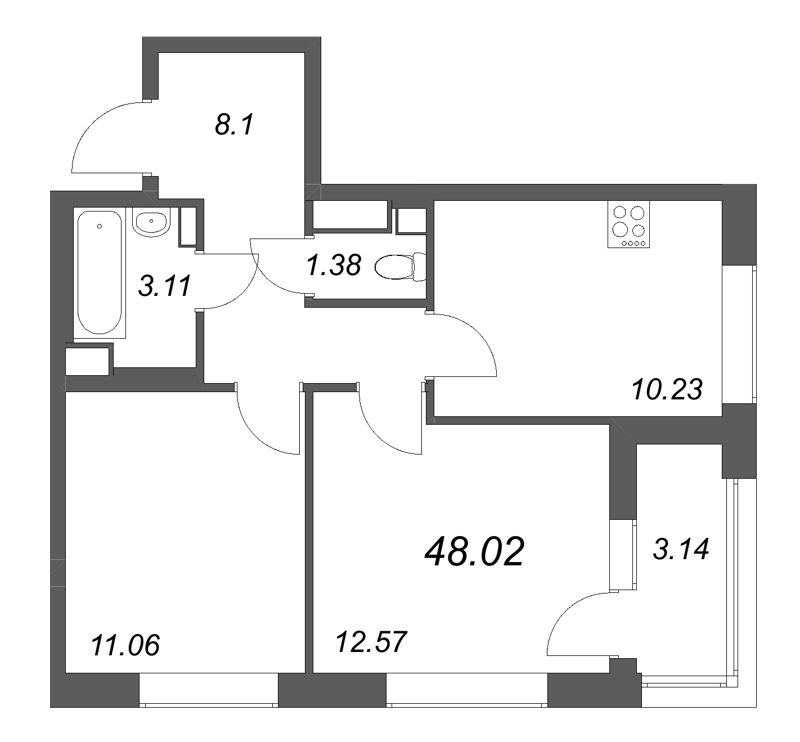 2-комнатная квартира, 48.02 м²; этаж: 8 - купить в Санкт-Петербурге