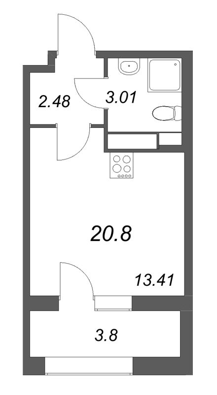 1-комнатная квартира, 20.8 м²; этаж: 9 - купить в Санкт-Петербурге