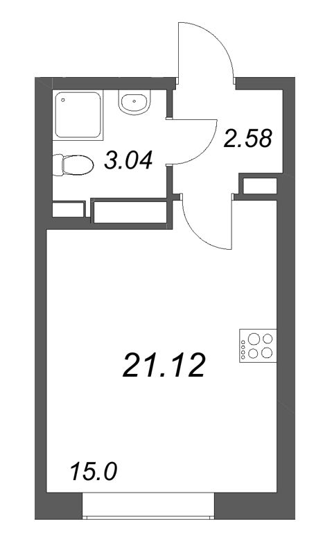 1-комнатная квартира, 21.12 м²; этаж: 3 - купить в Санкт-Петербурге