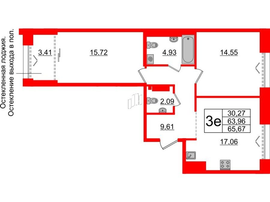 2-комнатная квартира, 63.96 м²; этаж: 7 - купить в Санкт-Петербурге