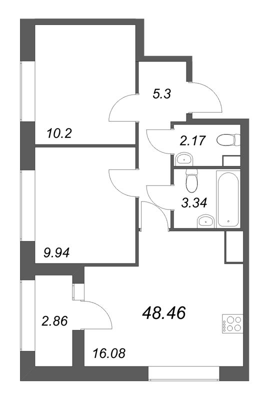 2-комнатная квартира № в: Аурум: 48.46 м²; этаж: 11 - купить в Санкт-Петербурге