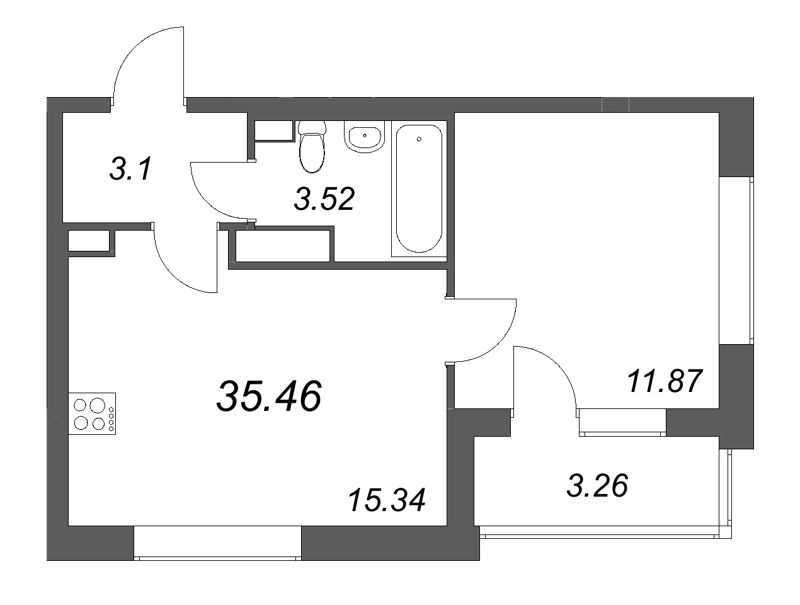 1-комнатная квартира, 35.46 м²; этаж: 13 - купить в Санкт-Петербурге