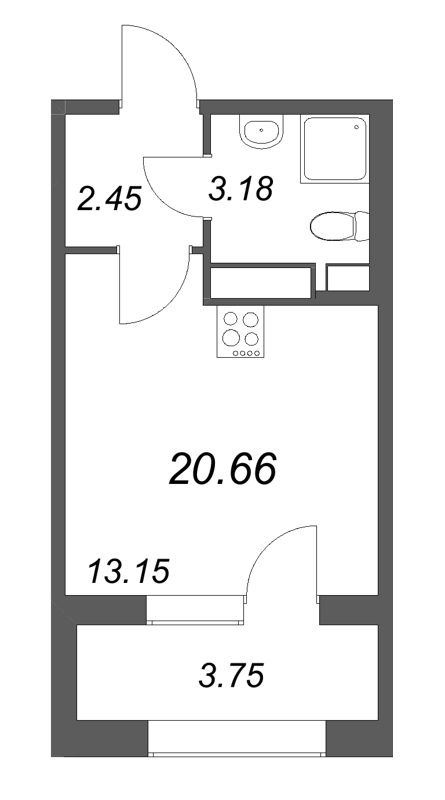 1-комнатная квартира, 20.66 м²; этаж: 9 - купить в Санкт-Петербурге