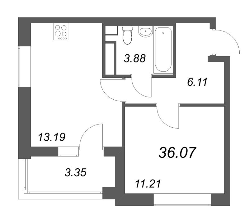 1-комнатная квартира, 36.07 м²; этаж: 13 - купить в Санкт-Петербурге