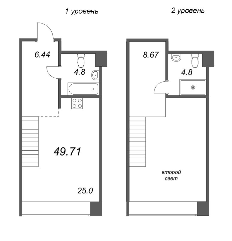 1-комнатная квартира  №93 в Avant: 49.83 м², этаж 4 - купить в Санкт-Петербурге