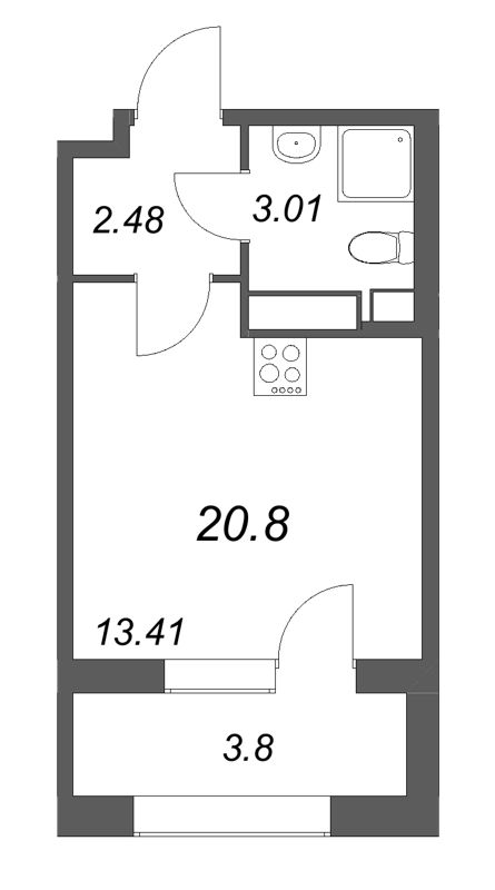 1-комнатная квартира, 20.8 м²; этаж: 7 - купить в Санкт-Петербурге