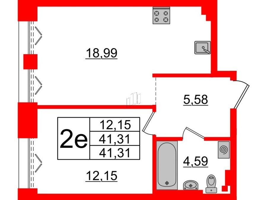 1-комнатная квартира, 41.31 м²; этаж: 3 - купить в Санкт-Петербурге