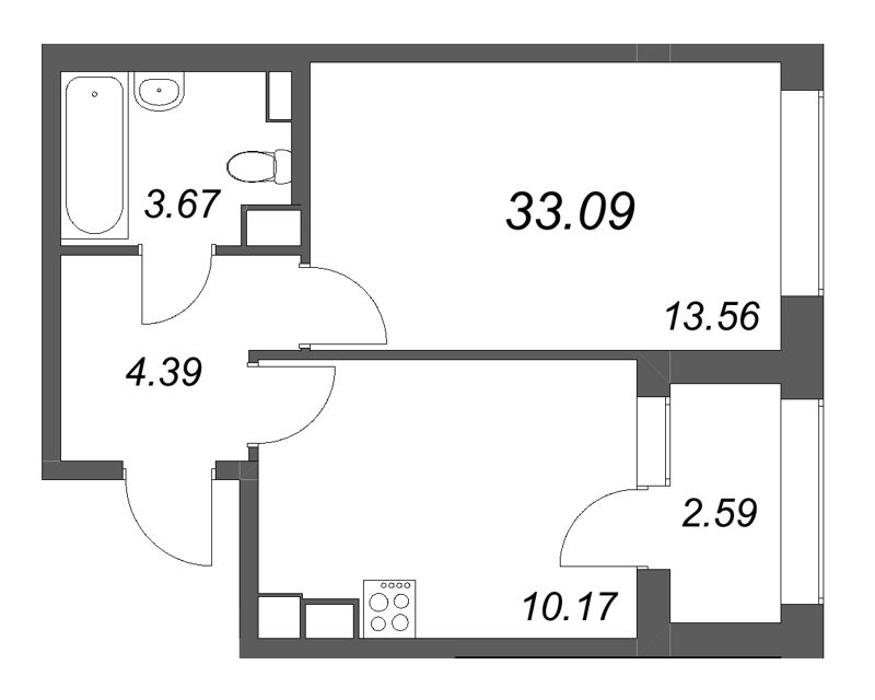 1-комнатная квартира, 33.09 м²; этаж: 14 - купить в Санкт-Петербурге