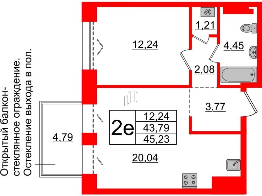 1-комнатная квартира № в: IMPERIAL CLUB: 43.79 м²; этаж: 7 - купить в Санкт-Петербурге