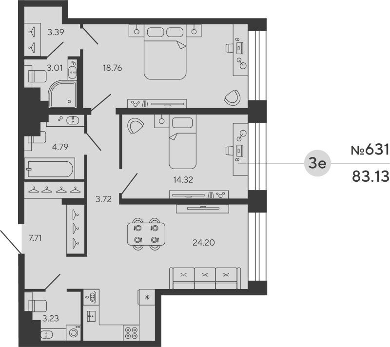 2-комнатная квартира, 83.13 м²; этаж: 12 - купить в Санкт-Петербурге
