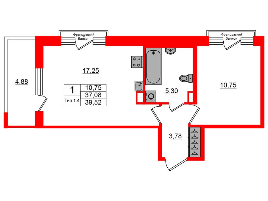 1-комнатная квартира № в: Setl Ривьера: 37.08 м²; этаж: 2 - купить в Санкт-Петербурге
