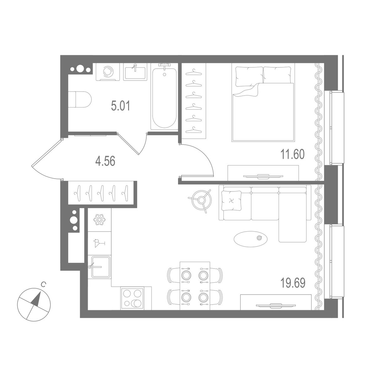 1-комнатная квартира, 40.86 м²; этаж: 6 - купить в Санкт-Петербурге