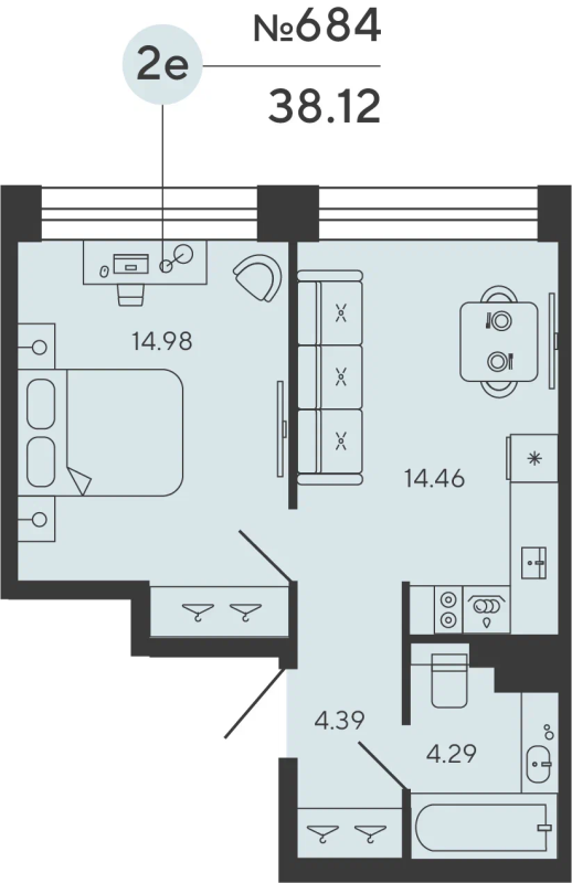 1-комнатная квартира, 38.12 м²; этаж: 6 - купить в Санкт-Петербурге