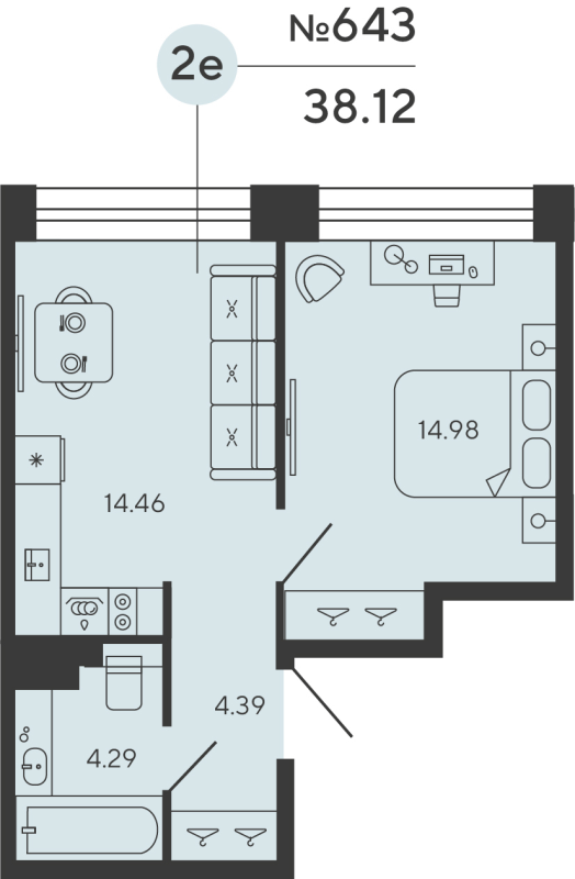 1-комнатная квартира, 38.12 м²; этаж: 15 - купить в Санкт-Петербурге